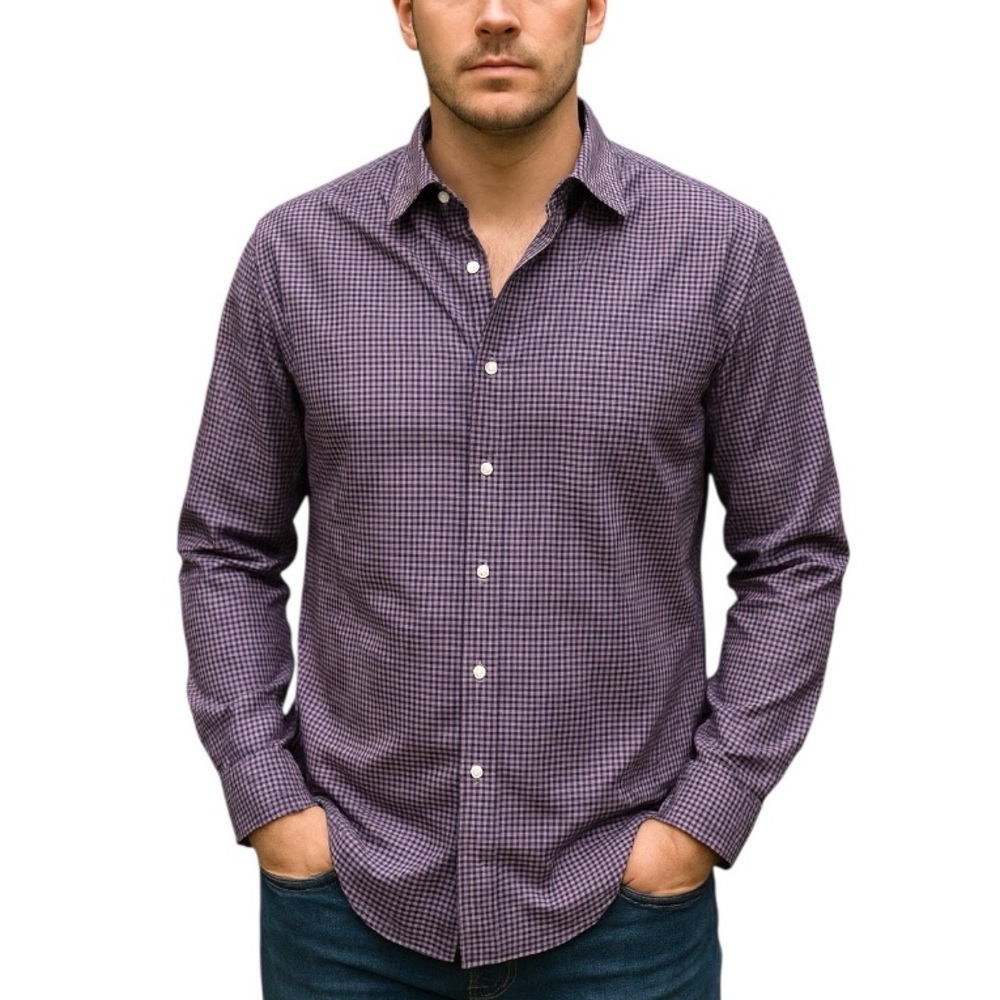 Men Button long sleeve Shirt Navy & Burgundy Large 16-16.5 neck